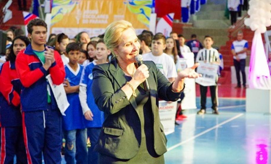 66º JEPs – Final B reuniu 5,5 mil atletas em Apucarana Discurso da Chefe do NRE-Apucarana, Profª Cristiane Cesária Pablos Rossetti